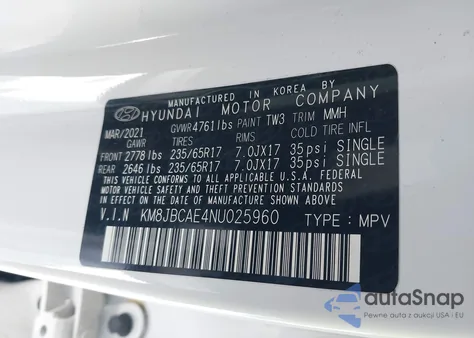 2022 Hyundai Tucson Sel z USA, uszkodzony, nr VIN KM8JBCAE4NU025960